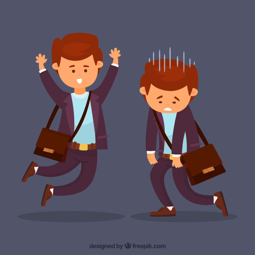 Happy-and-sad-salesman-vector – Manbir Kaur – Helping Leaders, Teams